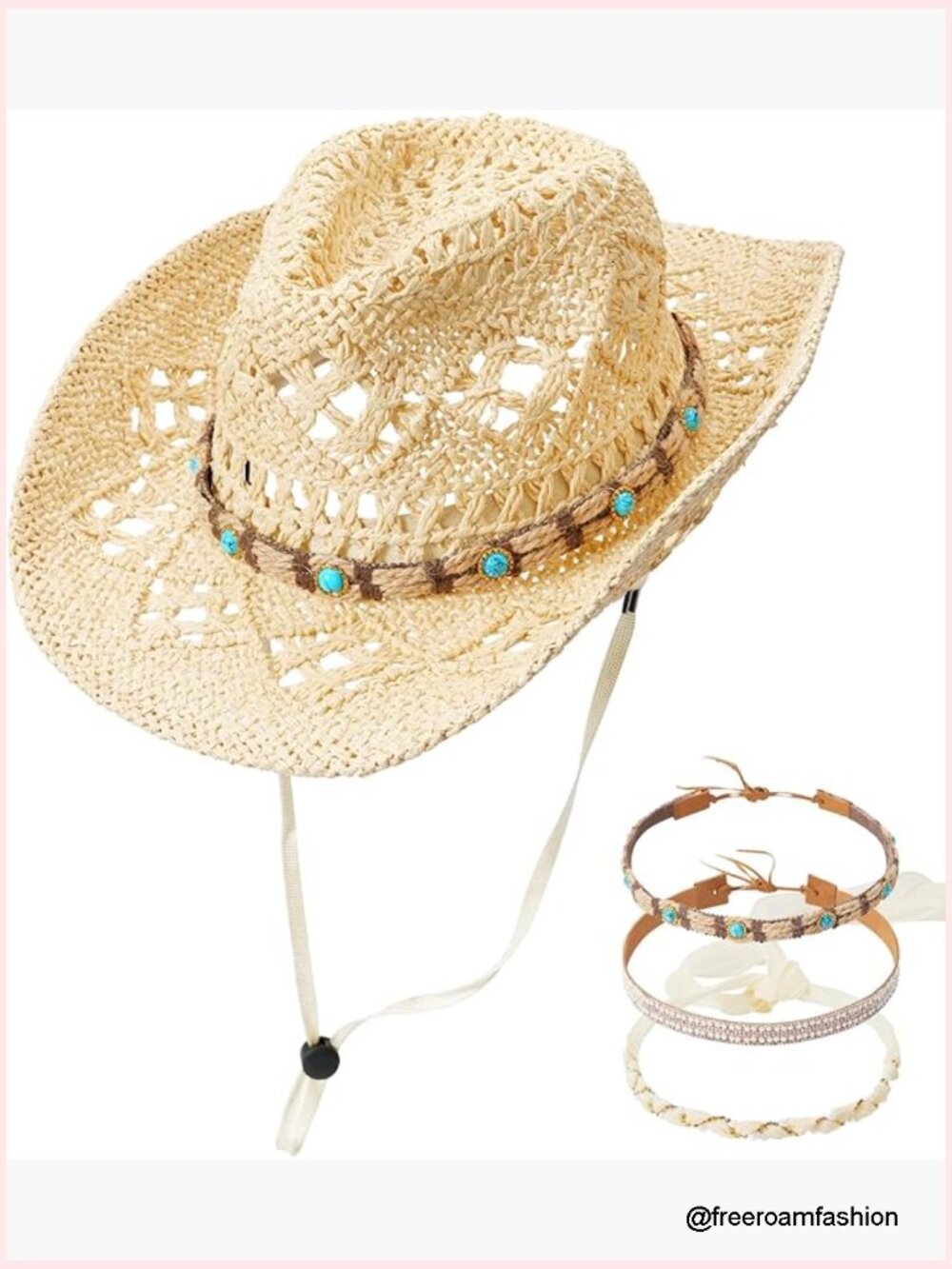 Straw Cowboy Hat with Wind Lanyard String Cowgirl Hat